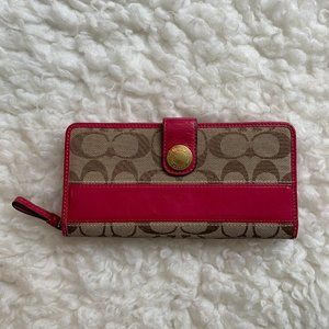 Coach Pink and Tan Accordion Zip Wallet